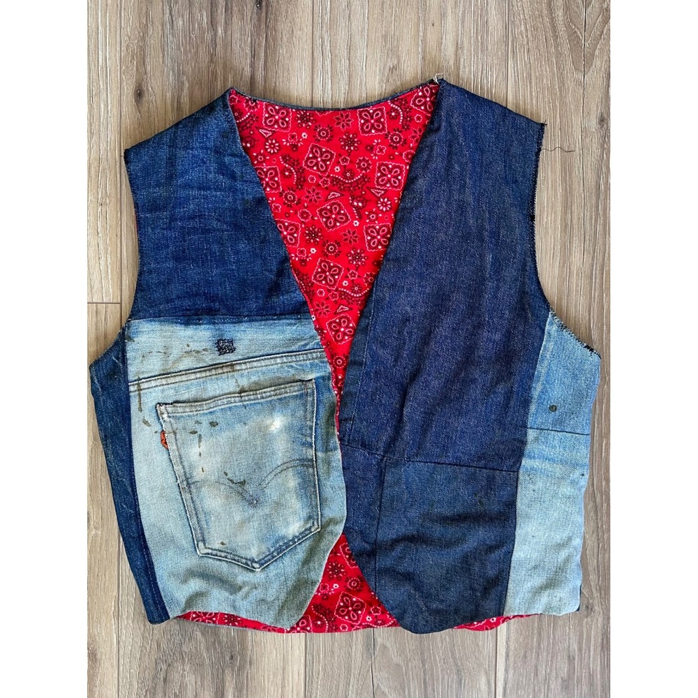 Upcycled Vintage Levis Orange Tab Denim Patchwork Vest Unisex Streetwear Grunge